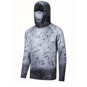 Chemise de pêche tendance haut de gamme pour homme à manches longues avec capuche, protection faciale, imprimé numérique, logo frontal, respirante, UPF 50, pour activités de plein air - Product Image 2