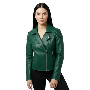 Veste de moto en cuir véritable vert de qualité supérieure pour femmes, vente en gros personnalisée, prix d'usine, style motard, manteau pour femmes, service OEM - Product Image 1