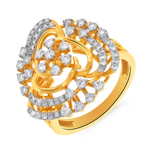 Anillo de cóctel floral chapado en oro amarillo de 18 quilates de primera calidad con corte de corazón y circonita cúbica redonda brillante, un accesorio de lujo. - Product Image 1