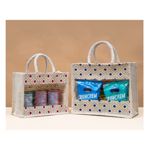 Bolsa de yute con asa de regalo de bambú y ventana personalizada, bolsas de compras portátiles de yute de 3 tarros para regalos - Product Image 5