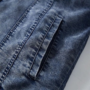 Men's <b>Denim</b> Jacket With Fleece Lining Solid Color Casual Winter <b>Coat</b> Regular Fit Button Fly Washable Cotton Polyester Blend - Product Image 4