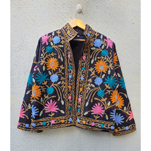 Women's TNT Embroidered Suzani Velvet Jacket Floral Folk <b>Art</b> Winter Coat Reversible Lining Statement Outerwear gift for her - Product Image 1