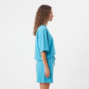 Women's Cotton Oversized Crop Top and Above Knee Shorts Two Piece Set Matching Clothing. Shorts and Shirt Set - Product Image 2