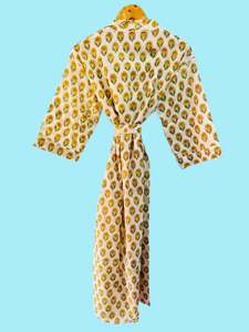 Robe Kimono 100% Coton Imprimé, Robe Kimono Imprimée à la Main, Robe d'Été à Imprimé Floral Indien avec Décoration en Dentelle, Robe Élégante - Product Image 5