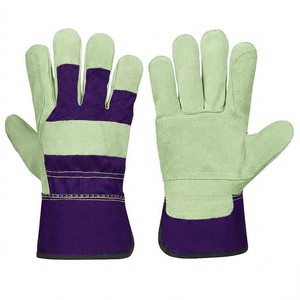 Guantes de Trabajo Color Verde Púrpura, Material de Cuero, Antideslizantes, Resistentes a la Abrasión, Puño Recto, Guantes de Seguridad de Uso General, Ignífugos - Product Image 4