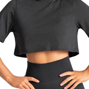 Camiseta Corta Negra Personalizada al por Mayor para Mujer, Transpirable, para Gimnasio, Entrenamiento, Top de Manga Corta, Ropa Deportiva, Yoga, OEM - Product Image 3