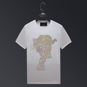 Camisetas de Lujo para Hombre, 100% Algodón, con Pedrería, Diseño Personalizado, Logotipo Brillante, Moda Casual, Transpirable - Product Image 6