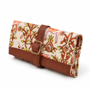 Vintage Floral Print Long <b>Wallet</b> <b>for</b> <b>Women</b> Buckle Closure Brown Leather Trim - Product Image 3
