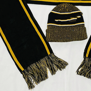 Ensemble bonnet et écharpe en tricot rayé noir et jaune or Alpha Phi Beta de qualité supérieure, unisexe, automne-hiver - Product Image 3