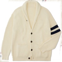 Cardigan en tricot pour femme, rouge, style preppy contrastant, manches longues, col en V, poches, broderie, pour l'hiver