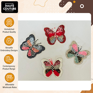 Apliques Hechos a Mano en India con Lentejuelas y Cuentas para Accesorios de Ropa de Mujer - Mariposa sobre Red al Precio Más Bajo - Product Image 4