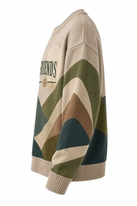 Pull en tricot à col rond pour homme, motif géométrique, pull oversize décontracté, vêtements d'automne - Product Image 3