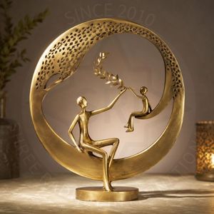 Modern <b>Gold</b>-Plated Engraved Brass <b>Sculpture</b> with Antique/Traditional Design for Home Tabletop Art Decor - Product Image 1
