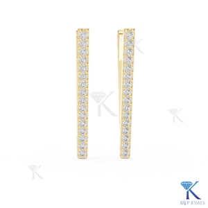 Lab Grown CVD HPHT Diamond Round Brilliant Cut <b>Hoop</b> <b>Earrings</b> Pave 14K <b>Solid</b> Gold Luxury Fine Women Wedding Jewellery - Product Image 2