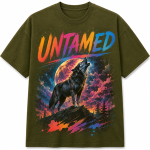 Untamed Wolf Printed Front <b>Men's</b> Black T-Shirt Long Sleeve O-Neck Loose Fit Casual 100% Cotton Jersey Breathable <b>Animal</b> Print - Product Image 1