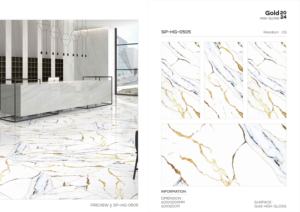 Azulejo de Porcelana de Lujo con Acabado Dorado Brillante, Formato Grande 600x1200, Superficie Pulida Premium para Paredes y Pisos, Uso en Interiores y Exteriores - Product Image 3