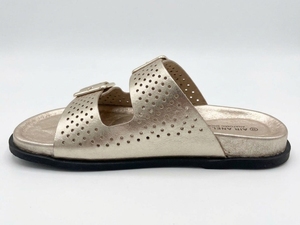 Sandalias planas de cuero genuino plateadas con punta abierta, cierre de hebilla, transpirables, zapatos de verano con suela de goma y entresuela de EVA - Product Image 2