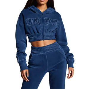 Women's Slim Fit Distress Embroidery Patch ACID WASH Flare Sweat Suit Breathable Knitted Two <b>Pullers</b> Wholesale for Winter - Product Image 3