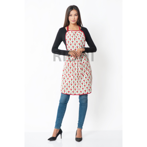 Tablier de chef en pur coton imprimé à la main indien, rouge et blanc, tendance, motif floral estival, pour cuisine et hôtel - Nouvelle collection Ridhi - Product Image 1