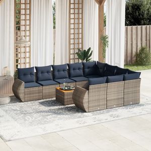 Ensemble de canapés de jardin en polyrotin gris avec coussins, 10+ places, mobilier d'extérieur, design contemporain - Product Image 3