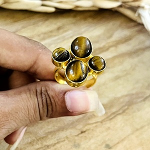 Latest Design Boho Floral Gemstone <b>Ring</b> Tribal Brass <b>Rings</b> Women 18k Gold Plated Cluster <b>Tiger</b> <b>Eye</b> Jewelry for Wholesale/OEM/ODM - Product Image 2