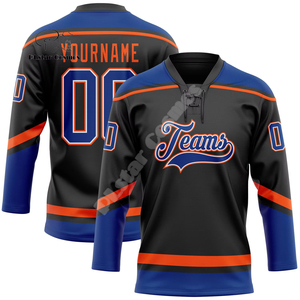 Uniformes de hockey sur mesure entièrement conçus avec du tissu respirant et des graphismes sublimés, coupés et cousus aux États-Unis. - Product Image 2
