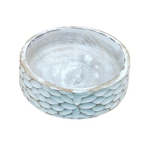 Rustic Mango Wood <b>Round</b> <b>White</b> Decorative Bowl for Home Decor <b>Table</b> Centerpiece Wedding Party Decoration Dry Fruit Serving - Product Image 1