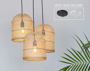 Luminaire suspendu triple en bambou fait main de qualité supérieure, style rustique en rotin naturel, fournisseur et fabricant - Product Image 3