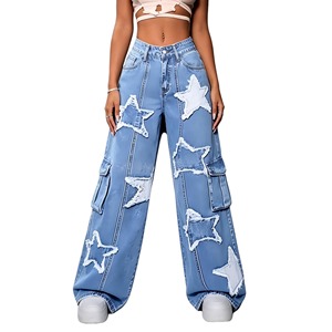 Vaqueros casuales de cintura media, pierna ancha, estilo holgado, con bolsillos, para mujer, en denim azul claro, lavado efecto nieve, de secado rápido. - Product Image 5