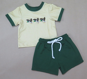 Ensemble de vêtements en coton pour garçon avec t-shirt à manches courtes et short brodés de canards, tenue décontractée, du nouveau-né à 10 ans - Product Image 6