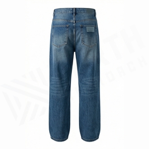 Straight-Leg High Waist Distressed <b>Denim</b> Jeans Men Regular Fit Cotton Casual Style Spring Washed Blue Pants - Product Image 2