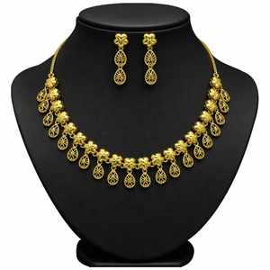 ชุดเครื่องประดับแต่งงานแบบตุรกีชุบทองไมโคร 14K 18K 24K ทองเหลืองขายส่ง ลายดอกไม้แบบดั้งเดิม - Product Image 1