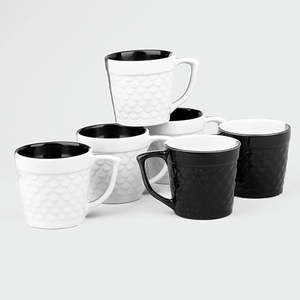 Black and White Textured Ceramic Tea <b>Cup</b> <b>Set</b> of 6 - Product Image 3
