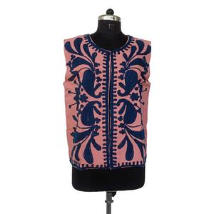 Woman Handmade Breathable Cotrise Suzani Embroidered Jacket Floral Printing Outerwear O-Neck Short Length <b>Covered</b> <b>Button</b> Closure - Product Image 5