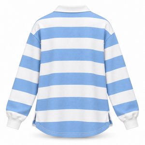 Polo rayé à manches longues pour femme, haut décontracté en coton tricoté vert et blanc - Product Image 2