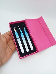 Ensemble professionnel de 3 pinces à cils en acier inoxydable avec miroir en forme de cœur, pointe inclinée de précision, fabricant OEM - Product Image 3