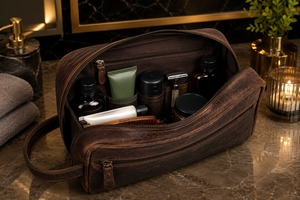 Bolsa de Cuero Vacuno de Grano Completo de Lujo con Cierre, Grande, para Maquillaje, Organizador de Viaje, Logotipo Personalizado, OEM, ODM, Venta al Por Mayor - Product Image 5