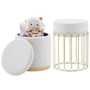 Set of 2 Round Velvet Upholstered Vanity <b>Stool</b> Footrest Living Room Side <b>Table</b> <b>with</b> Removable Lid Storage Ottomans - Product Image 1