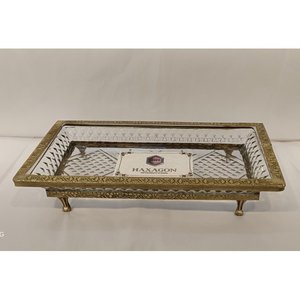 Plato de Servir de Metal y Vidrio con Acabado Antiguo en Latón Hecho a Mano para el Hogar o Hotel, para Vajilla de Mesa - Product Image 6