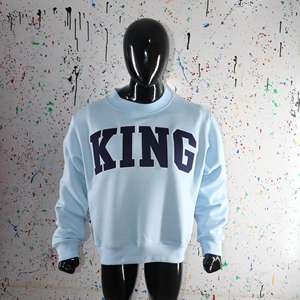 KING SKY BLUE <b>Mock</b> <b>Neck</b> Sweatshirt 100% BLUE Applique Embroidery wide <b>neck</b> Sweatshirt Finer Threads - Product Image 1