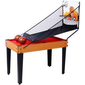 Tavolo Multigioco 5-in-1 Marrone/Rosso con Biliardo, Hockey da Tavolo, Calcio Balilla, Ping Pong e Basket - Product Image 2