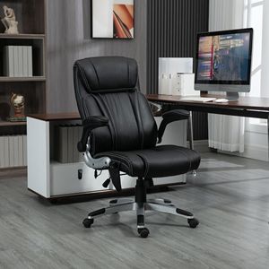 Poltrona da Ufficio Direzionale Riscaldata con Massaggio, 6 Punti di Vibrazione, Altezza Regolabile, Braccioli Ribaltabili in Ecopelle, Nera Tradizionale - Product Image 2