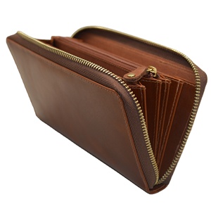 Large Capacity Luxury RFID Blocking Fashion Zipper Women's Wallet <b>Wristlet</b> Genuine Leather Purse Polyester Lining Brown Travel - Product Image 3