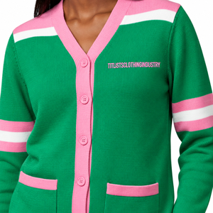   Pulls à col en V avec lettres pour les sororités/fraternités/écoles/collèges/universités, cardigans tricotés unisexes - Product Image 2