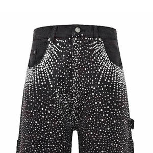 Shorts de Mezclilla Cargo de Cintura Alta para Hombre con Estampado de Lentejuelas Brillantes, Estilo Streetwear, para Verano - Product Image 3