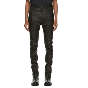 Pantalon Moto en Cuir PU Noir pour Homme, Taille Haute, Coupe Droite, Fermeture Boutonnée, Style Automne Délavé - Product Image 2