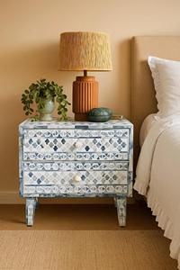 Mesa de Cajones con Incrustaciones de Hueso de ILAHI, Diseño Moderno con Detalles de Ágata, Almacenamiento de Tres Niveles, Mueble Portátil para el Hogar - Product Image 2