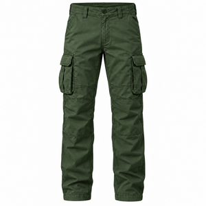 Button Fly Stylish <b>Cuffed</b> Design Casual Straight Pattern Mid Waist Men's Comfortable Lightweight <b>Cargo</b> <b>Pants</b> Breathable Fabric - Product Image 3