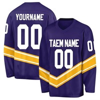Jersey de Hockey sobre Hielo Personalizado para Hombre, 100% Poliéster, Tejido de Malla, Mangas Largas, Ligero, Antibacterial, Cuello en V, Impresión Digital