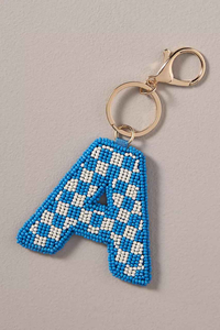 ABDUL REHMAN ENTERPRISES Porte-clés lettre Z à motifs à carreaux et perles, broderie personnalisée de perles de rocaille, breloque de sac en métal doré, luxe - Product Image 5